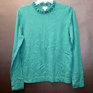 J Crew Kelly Green Ruffle Neck Sweater PUllover